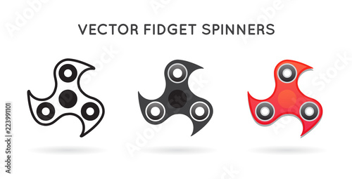 Set of 3 Hand Fidget Spinners. Isolated.
