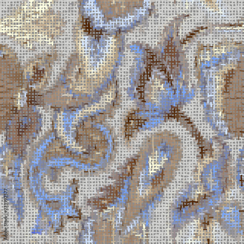 Seamless background pattern. Imitation of a texture of rough canvas painted with paisley.