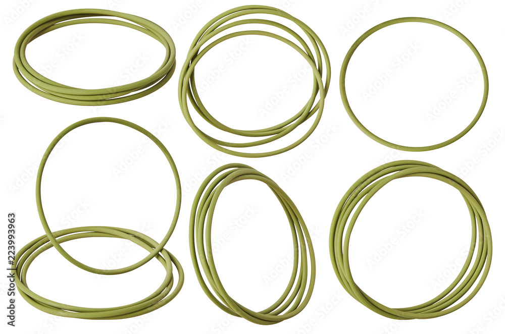 green and red hydraulic and pneumatic o-ring seals isolated on a white background. Rubber rings. Sealing gaskets for hydraulic joints. Rubber sealing rings for plumbing. green and red hydraulic and pneumatic o-ring seals isolated on a white background. Rubber rings. Sealing gaskets for hydraulic joints. Rubber sealing rings for plumbing.