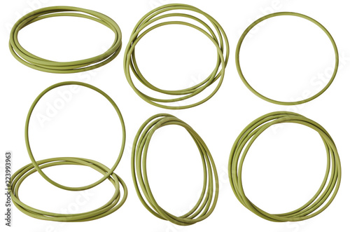 green and red hydraulic and pneumatic o-ring seals isolated on a white background. Rubber rings. Sealing gaskets for hydraulic joints. Rubber sealing rings for plumbing. 