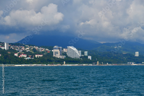 view of city from sea side in Sochi, Russia