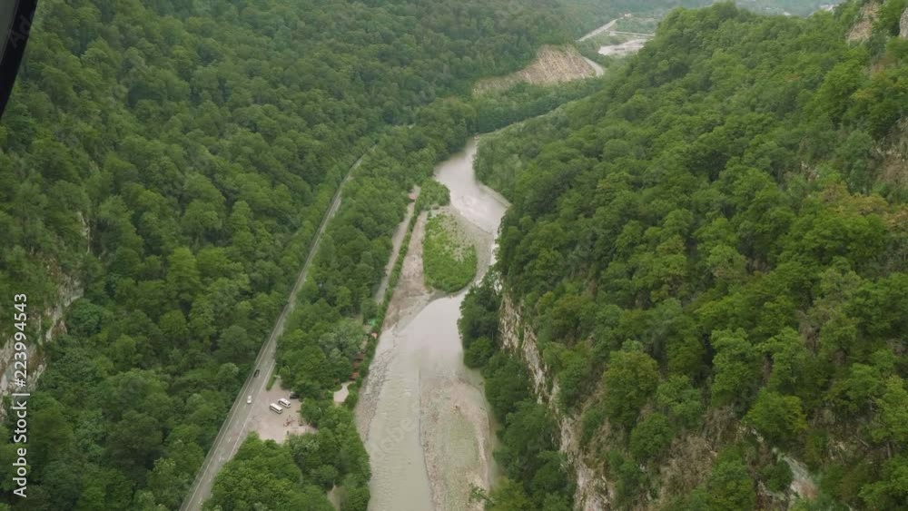 View of mountain river valley from hangning bridge of sky park