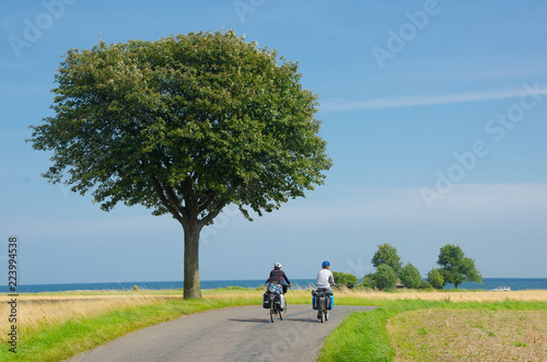 Fotografie Groupp of  cycle tourist on the scenic countryside road in Denmark - island Mon