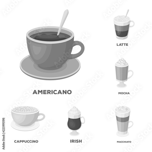 Different kinds of coffee monochrome icons in set collection for design. Coffee drink vector symbol stock web illustration.