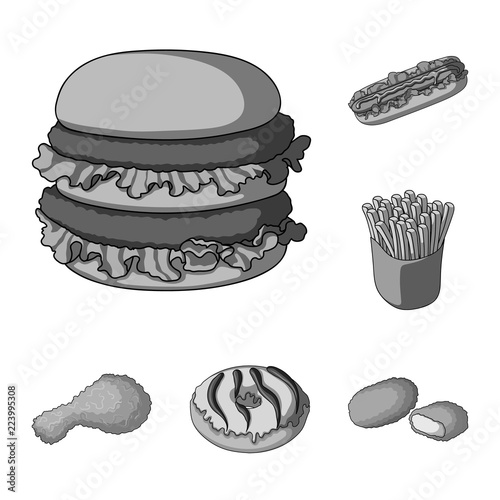 Fast food monochrome icons in set collection for design.Food from semi-finished products vector symbol stock web illustration.