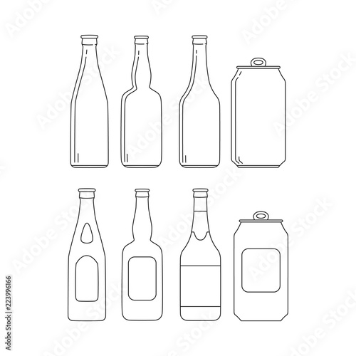 Set of beer glass bottles icons with label. Vector isolated illustration.