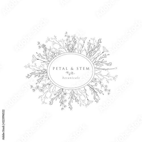 Vector Floristic Feminine Brand Logo Template Frame.