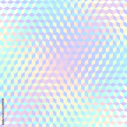 Blurred background. Geometric abstract pattern in low poly style. Effect of a glass. Small cubes. Vector image.