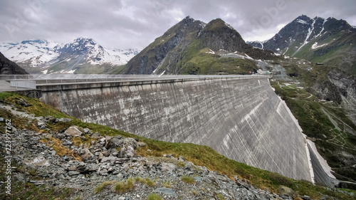 Large amounts of concrete of the Grande Dixence Dam (the tallest gravity dam in the world and tallest dam in Europe) in the canton of Valais, Switzerland