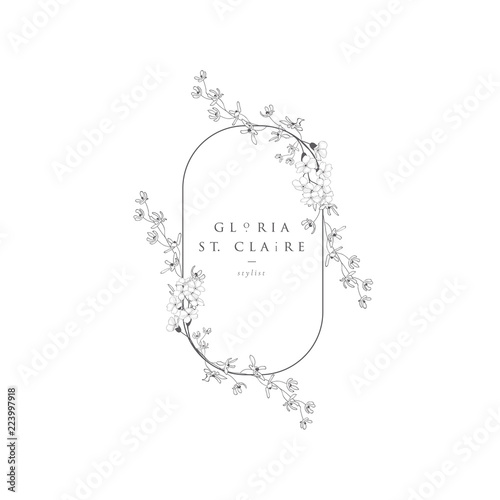 Vector Floristic Feminine Brand Logo Template Frame.