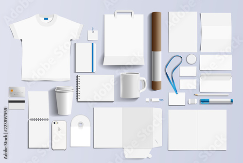 Corporate identity business items. Stock vector mockup set. Template blank design elements business stationery. Illustration of a set of design templates for business. Vector icons office stationery