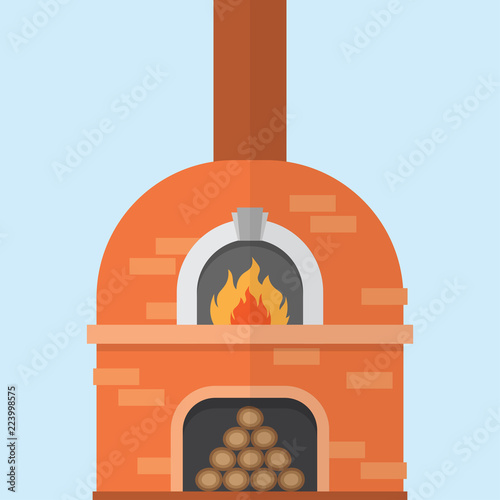 Brick pizza oven with fire