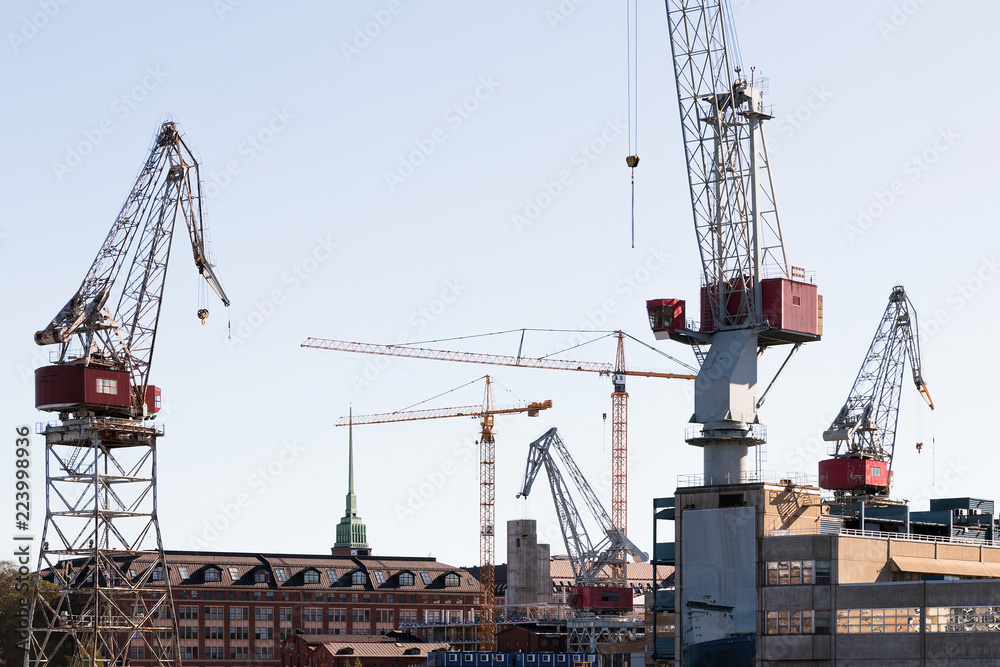 Cranes in the sea freight port in Helsinki