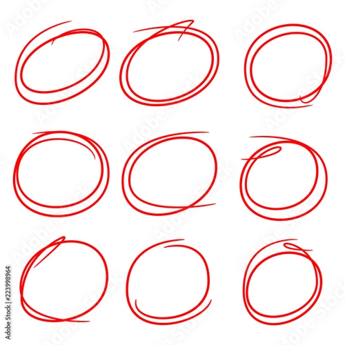 red hand drawn marker elements, blank circles and ovals