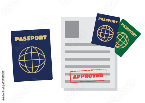 Visa stamping. Passport or visa application. Travel vector