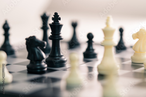 chessboard with a chess piece on the back Negotiating in business. as background business concept and strategy concept with copy space.