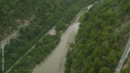 View of mountain river valley from hangning bridge of sky park photo