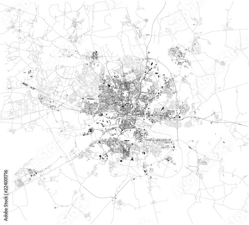Cartina di Kaliningrad, vista satellitare, mappa in bianco e nero. Stradario e mappa della città. Russia