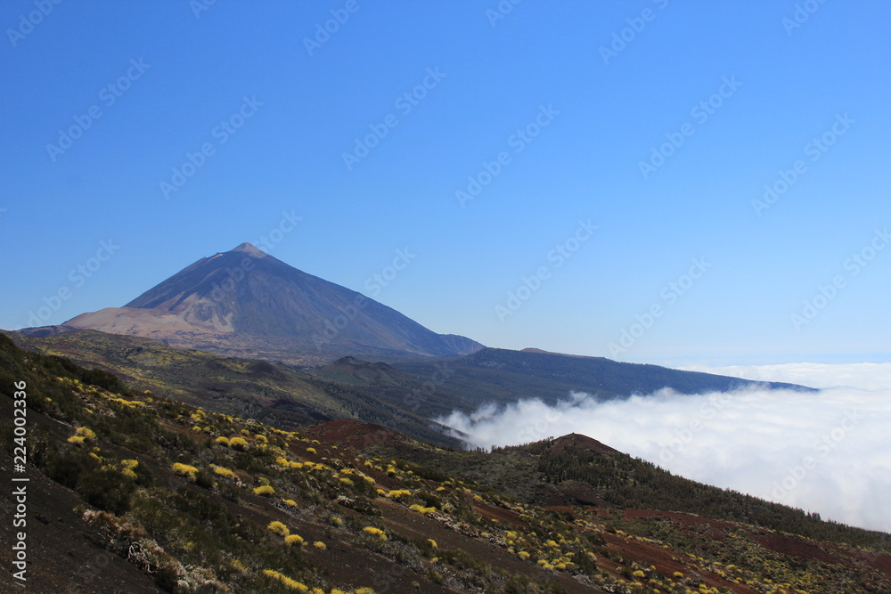 The view on the volcano with Teide National park of Tenerife, Canary Islands, Spain