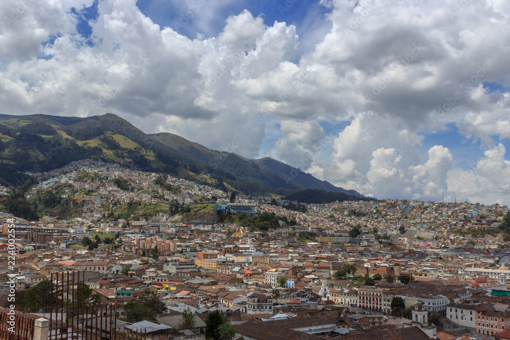 Aerial view over the capital of ecuador quito