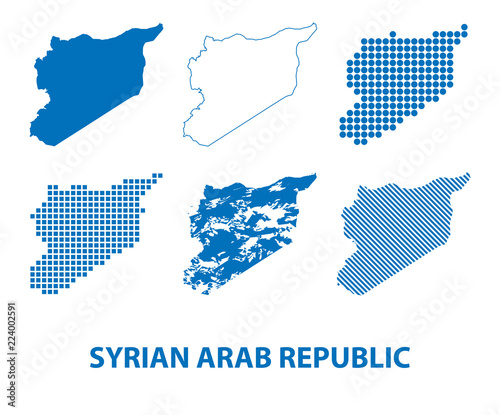 map of Syrian Arab Republic - vector set of silhouettes in different patterns