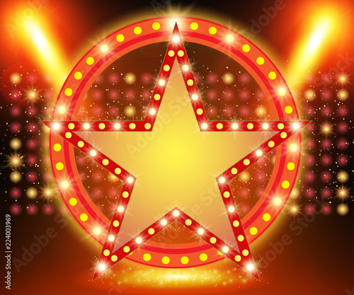 Retro star banner on stage with spotlight effect background