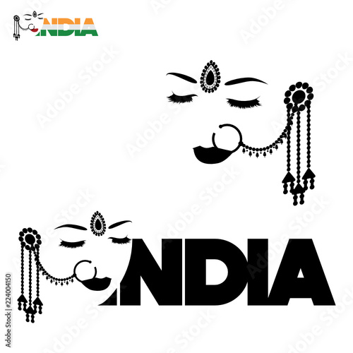 
Illustration depicting a woman's face with Indian ornaments