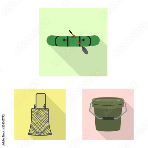 Vector illustration of fish and fishing logo. Set of fish and equipment stock symbol for web.