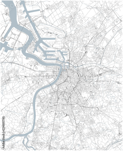 Cartina di Anversa, vista satellitare, mappa in bianco e nero. Stradario e mappa della città. Belgio