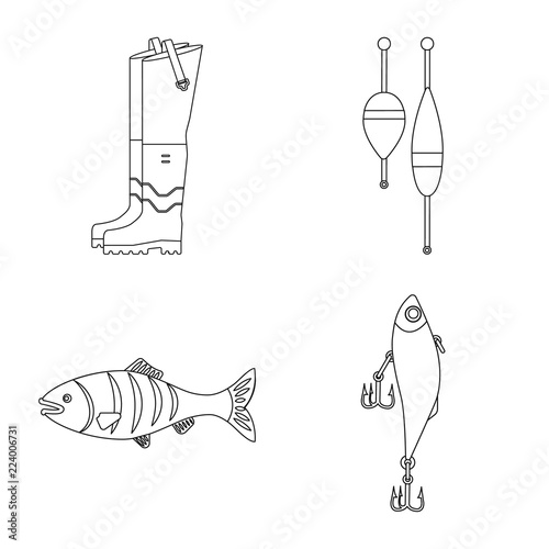 Vector design of fish and fishing icon. Collection of fish and equipment stock symbol for web.