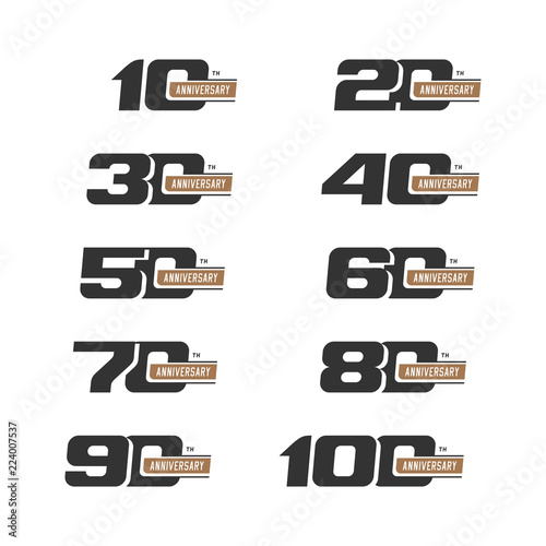 Set of anniversary signs from 10 to 100. Numbers in two colors. Stock vector signs design elements.