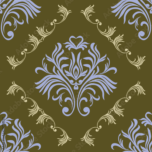 Vintage seamless pattern. Floral ornate wallpaper. Vector damask background with decorative ornaments and flowers in Baroque style. Luxury endless texture.