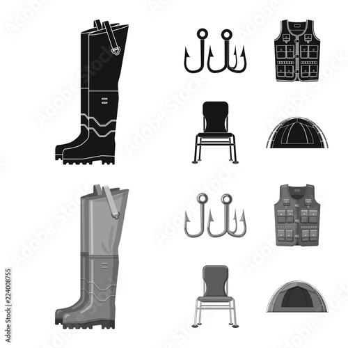 Vector illustration of fish and fishing logo. Collection of fish and equipment vector icon for stock.