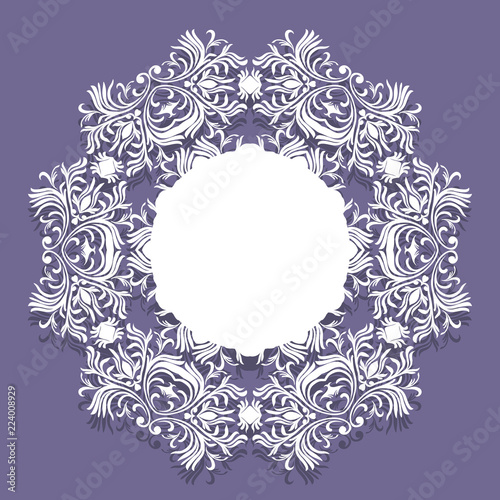 Hand lace Napkin. Beautiful elegant vintage knitted lacy napkin. Table decoration or wedding invitation. Round lace pattern. Decorative element, Eps 8