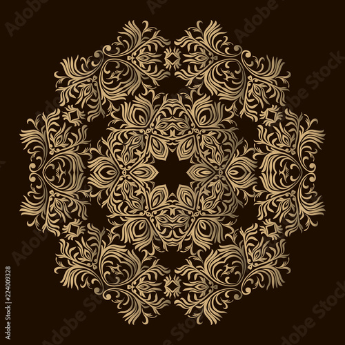 Laser cutting mandala. Golden floral pattern. Oriental silhouette ornament. Round design element. Can be used for wallpaper, background, surface texture