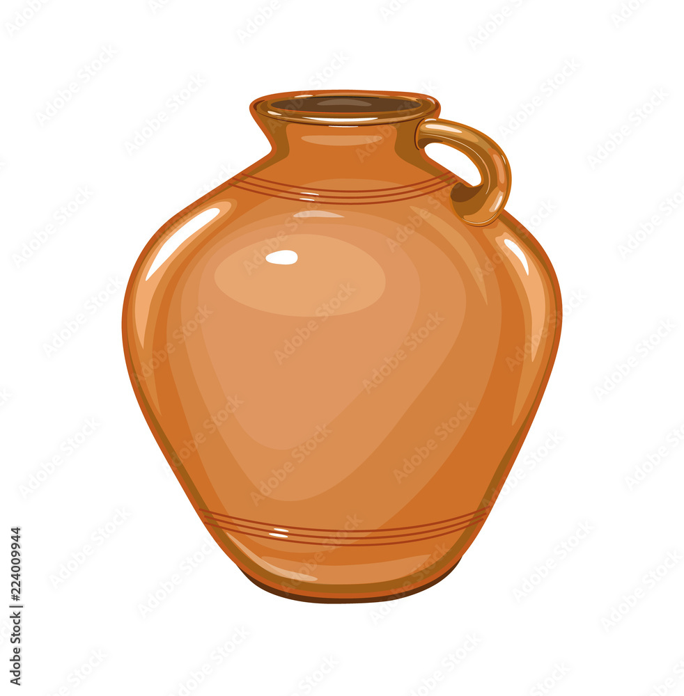 Ceramic, glossy pitcher . Dishes for liquid. Isolated, white. vector