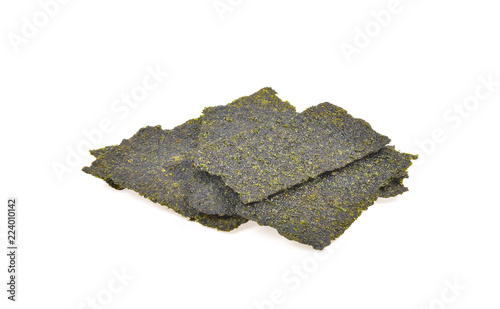 Crispy seaweed snack on white background