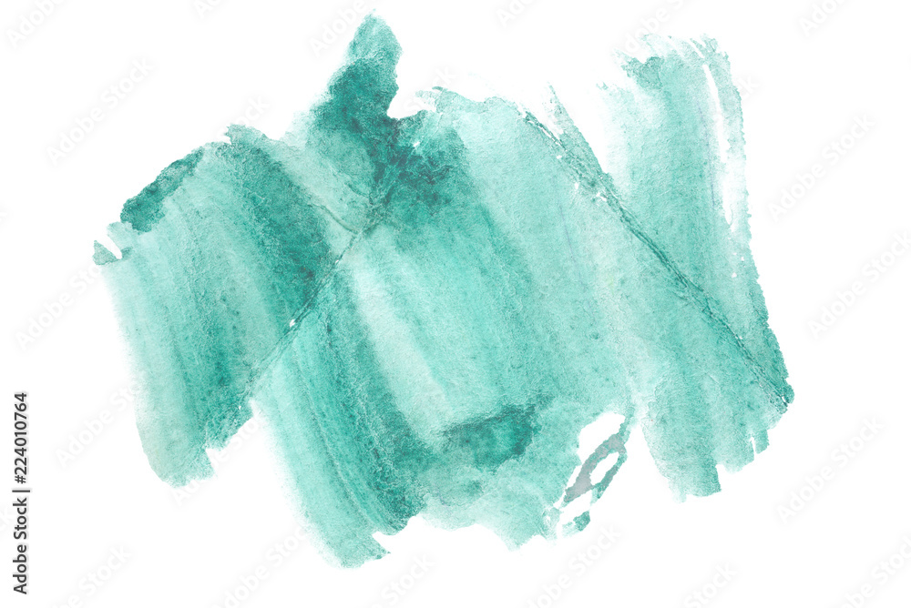 watercolor stain green with texture with brush strokes, on white background