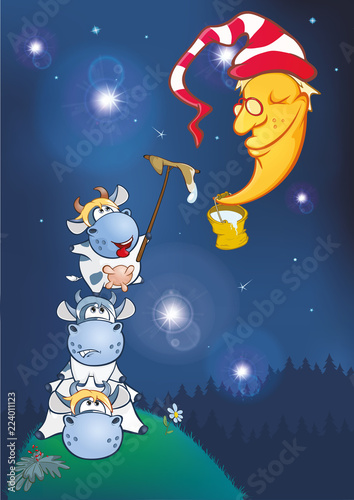 Cow, clean the moon. Cartoon