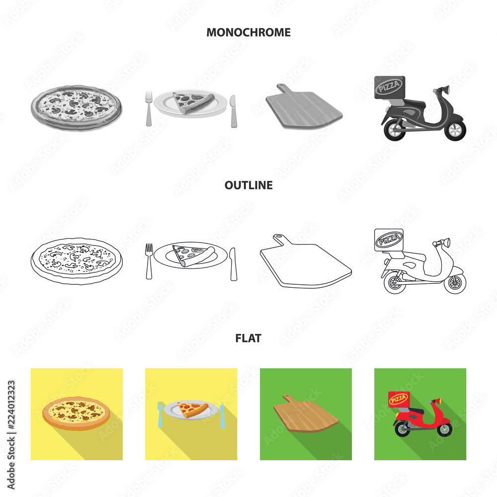 Vector illustration of pizza and food sign. Set of pizza and italy vector icon for stock.