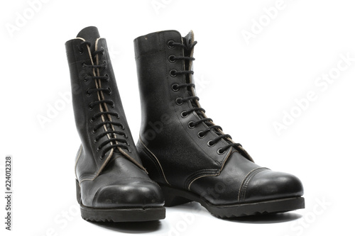 Israeli army boots against white background