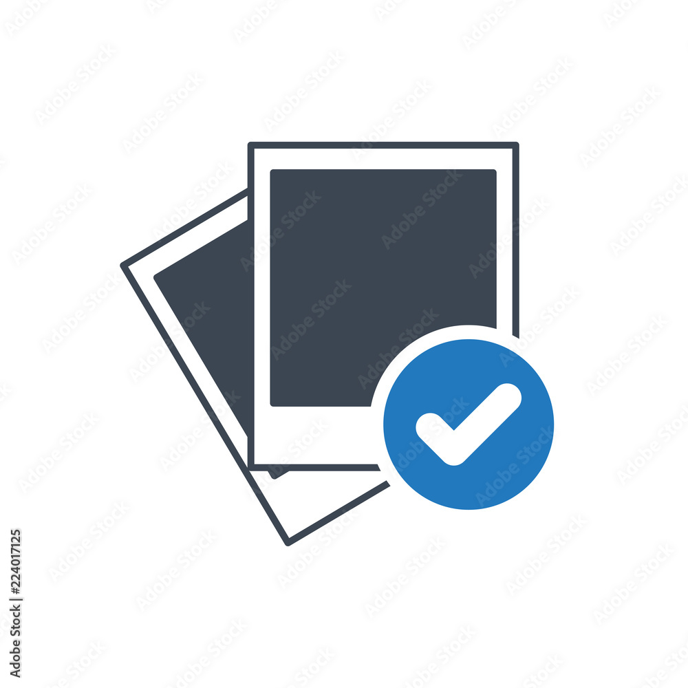 Photo icon, photograph and image, snapshot concept icon with check sign. Photo icon and approved, confirm, done, tick, completed symbol Photo icon, photograph and image, snapshot concept icon with check sign. Photo icon and approved, confirm, done, tick, completed symbol