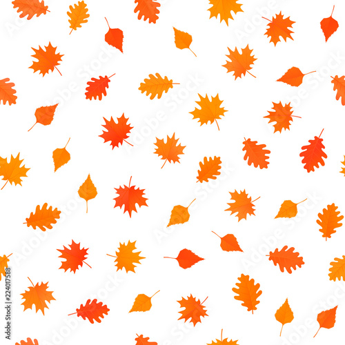Seamless pattern with autumn yellow and orange leaves. Vector ornament for design and gift paper