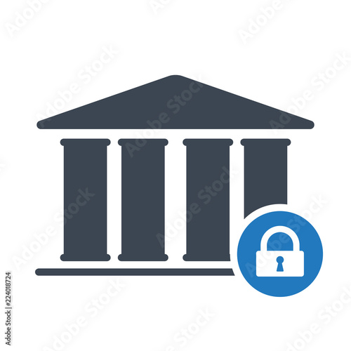 Bank icon, finance, investment, money, concept icon with padlock sign. Bank icon and security, protection, privacy symbol. Vector illustration