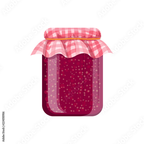 Jar of homemade raspberry jam.