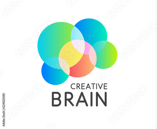 Color round shape vector icon. Creative brain logo template. Round science technology logotype. Simple style sign. Colorful cartoon abstract symbol. Isolated vector illustration on white background.