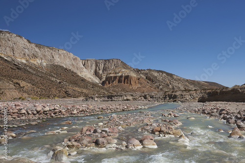 Canyon of the Rio Lluta running through the high altitude Altiplano of northern Chile close to Lauca National Park. photo