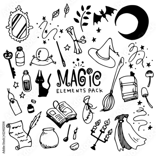 Magic Illustration Pack (Elements)/Witch,Fantasy/Doodle Clip Art/Hand Drawn