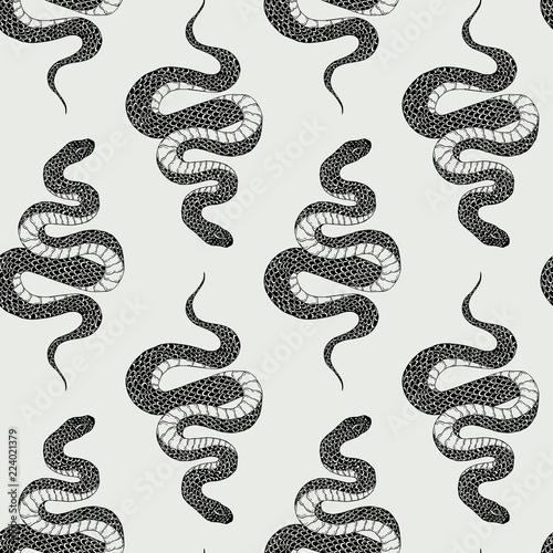 Vector seamless hand drawn vintage horror pattern with snakes. Animal decoration for paper, textile, wrapping decoration, scrap-booking, t-shirt, cards.
