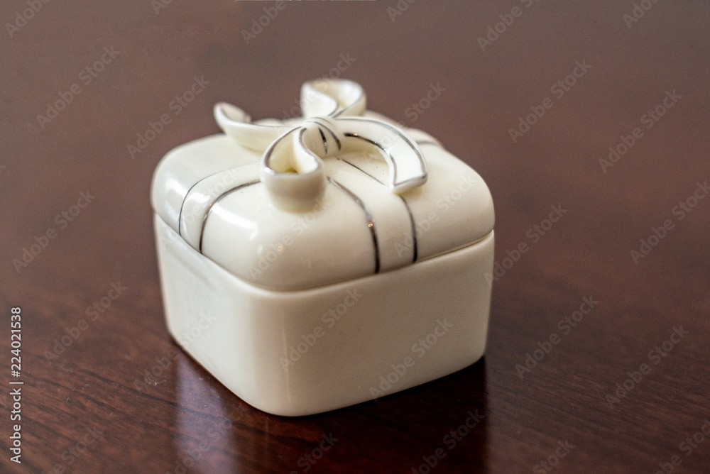 White Ceramic Ring Box with Ceramic Bow Stock Photo Adobe Stock